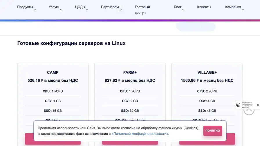 Cloud4Y — VILLAGE+: официальный тариф и цена на 18 августа 2026 года